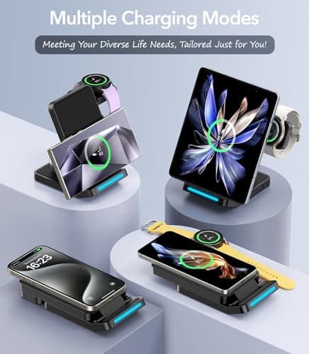 Foldable Wireless Charger for Samsung, 3 in 1 Fast Wireless Charging Station Stand for Samsung Galaxy S25 Ultra S24/S23/S22/S21/Note/Z Fold 7 ZFlip 7/6/5,Galaxy Watch 8/Ultra/7/6/5, Galaxy Buds, Black 8
