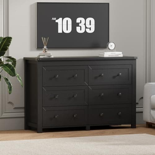 Wodeer 6 Drawer Dresser for Bedroom, Black Modern Dressers & Chests of Drawers with Metal Handles, Closet Storage Dresser, Storage Cabinet and Organizer with Drawers
