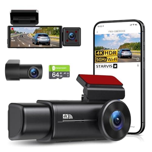 4K 3 Channel Dash Cam, STARVIS Sensor,5GHz WiFi with 64GB Card,2160P+1080P+1080P Front and Rear Inside, Car Dash Camera with 3.16" Screen,IR Night Vision G-Sensor, HDR,24H Parking Mode（Black）