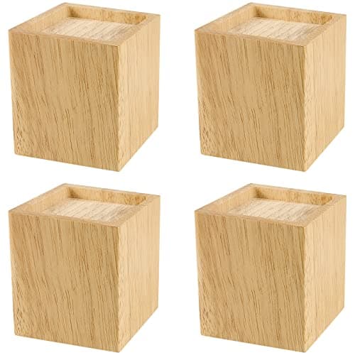 SINJEUN 4 Pack 4 Inch Solid Wood Bed Risers, Natural Square Wood Furniture Lifters, Wood Extenders Stilts for Table, Sofa, Armchairs, Cabinets