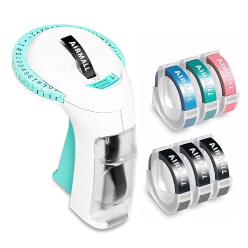 Embossing Label Maker, Omega S Vintage Embossed Label Maker, Retro Embosser Labeler with 6 Rolls 3D Embossing Label Tapes, Old School Label Printer, Waterproof for Home Office Kids DIY Crafting, Green