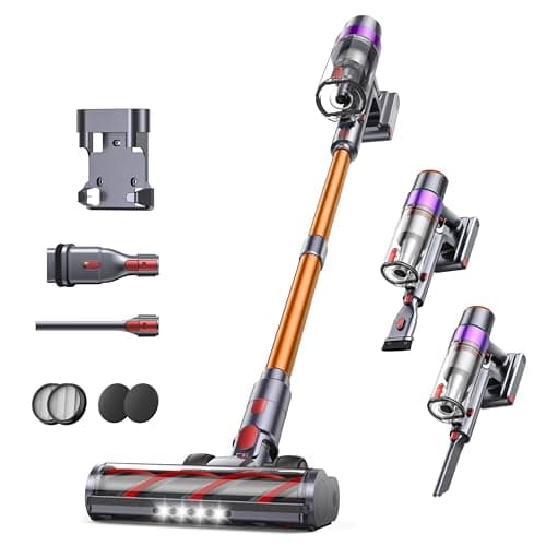 Fieety Cordless Vacuum Cleaner, 550W 45KPA Cordless Stick Vacuum Cleaner with 60Mins Rechargeable Battery, LED Touch Display, Handheld Vacuum Cleaners for Home/Pet Hair/Carpets/Floors