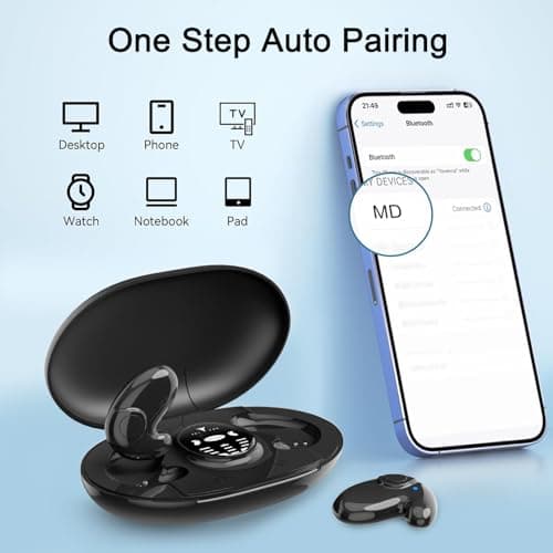 Rehoria Invisible Sleep Wireless Earphone, Sleeping Earbuds for Side Sleepers Built-in Mic, Earbuds for Sleeping with Type-C Fast Charging Case (Black) 5