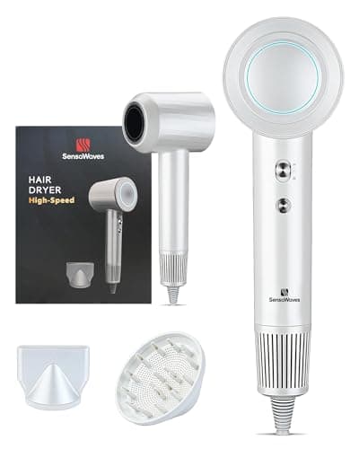 Professional High-Speed Hair Dryer 110,000 RPM, Fast Drying with 500M Negative Ions, Salon-Grade Low Noise Thermo-Control, Includes Magnetic Diffuser & Nozzle (for Home&Travel)-White