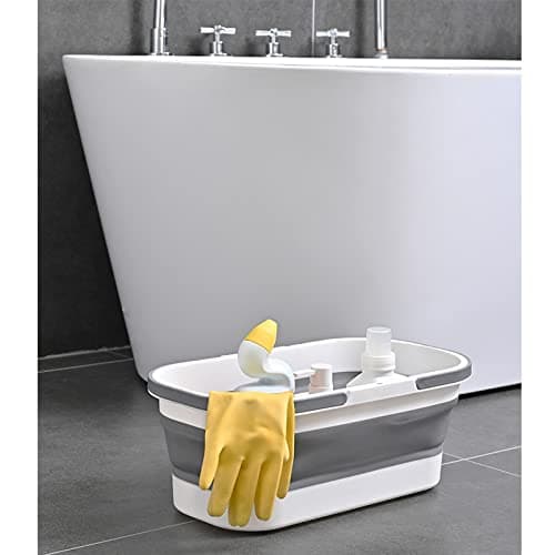 Goderewild Collapsible Plastic Bucket with Wheels 12L (3.17 Gallon) for House Cleaning, Camping, and RV - Multi-Purpose Rectangular Handy Basket for Cleaning Mop - Lightweight and Portable (Blue) 6