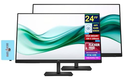 HP 24" Full HD (1920x1080) Computer Monitor Bundle with Docztorm Dock, 100Hz Anti-Glare Display, HDMI, VGA, VESA Mount (100x100mm), Ideal for Home & Business, Black Pack of 2