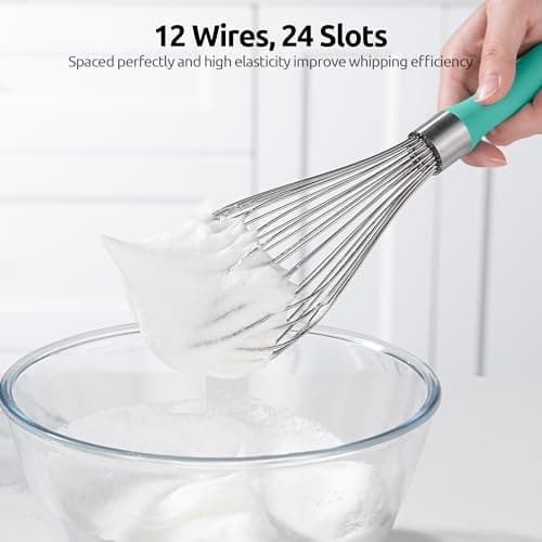 U-Taste Balloon Whisk for Cooking: 18/10 Stainless Steel Kitchen Wire Whisk, 12in Large Heavy Duty Egg Beater, Manual Mixing Tool with 12 High Flex Wires for Stirring, Blending Sauce (Aqua Sky) 5