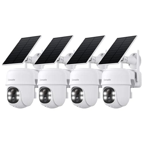 Cinnado 2K Cameras for Home Security-2.4G WiFi Outdoor Camera Wireless Solar/Battery Powered, 360° Viewing, Human Detection, Color Night Vision, Cloud/SD Storage B6 (B6-White-4pack-2.4G)