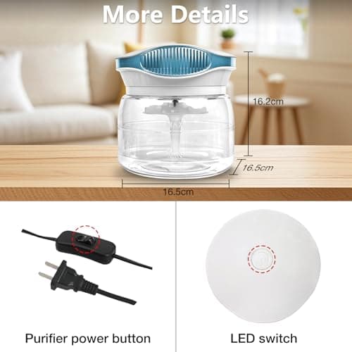 Water Air Purifiers for Home, Air Washer Aroma Diffuser, Air Filter Washer Humidifier, Essential Oils Aroma Fresher With LED Night light for Office, Bedroom，Small Air Cleaner For Smoke and Pets 5
