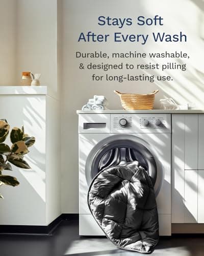 ViscoSoft Essentials Reversible Down Alternative Quilted Comforter with Corner Tabs–All-Season, Plush Microfiber Fill, Machine Washable (Black/Gray, Full) 8