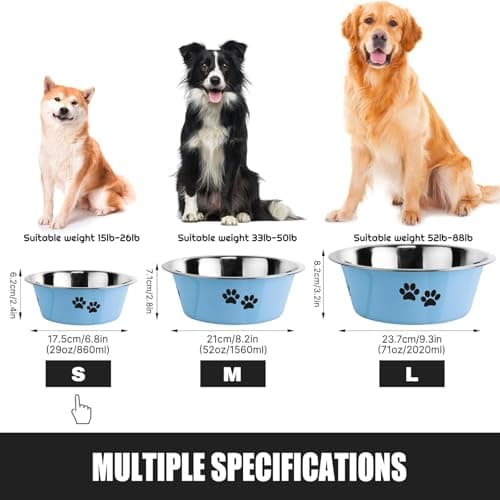 Stainless Steel Dog Bowls, Nonslip Rubber Bottom No Spill Proof Skid Metal Insulated Dog Bowls for Large Medium Small Breed Dogs (Blue, 3.6 Cups/29 OZ) 6