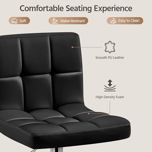 Yaheetech Bar Stools Set of 2, Adjustable PU Leather Swivel Barstools, Modern Counter Stools with Back and Footrest, Counter Height Barstools for Bar, Kitchen, Dining Room, Black 8