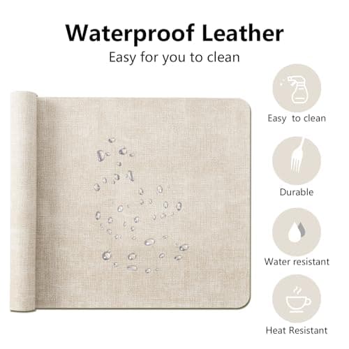 BJGMOK Faux Leather Desk Pad Protector, Large Desk Mat, Keyboard Pad, Non-Slip PU Leather Desk Blotter,Desk Cover mat, Felt Desk mat, Desk mat for Keyboard (Rice Apricot White) 9