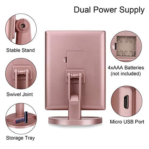 deweisn Dresser Mount Tri-Fold Lighted Vanity Mirror with 21 LED Lights, Touch Screen and 3X/2X/1X Magnification, Two Power Supply Modes Make Up Mirror,Travel Mirror 5