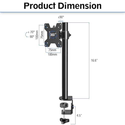MOUNTUP Single Monitor Mount, Adjustable Monitor Stand for Max 32 Inch Flat Curved Computer Screen, Monitors Arm Desk Mount Fit VESA 75x75& 100x100, up to 17.6lbs, with C-Clamp and Grommet Base, Black 6