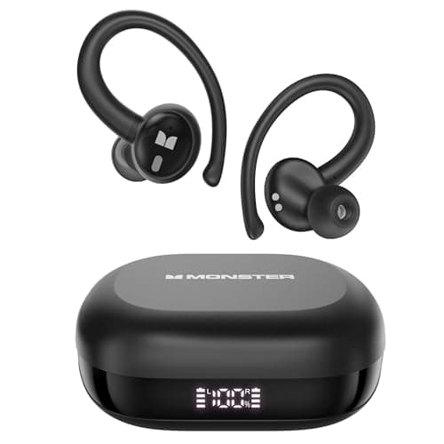 Monster N-Lite 296 Wireless Earbuds, Sports Earbuds with Earhooks, Noise Cancelling Headset, Stereo Deep Bass Over Ear Buds 48H Playtime, IPX6 Waterproof Earphones for Sports/Running/Workout