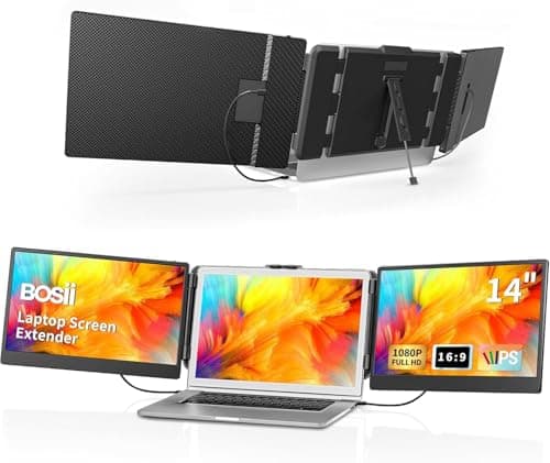 BOSII Laptop Screen Extender Monitor - 14 Inch Triple IPS FHD 1080P HDMI/USB-A/Type-C Extended Portable Monitor for Laptops (Maximum Length: 15.74") Compatible with Windows Mac Travel Work