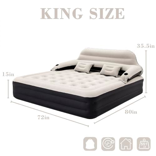 Outraveler King Size Air Mattress with Headboard and Pump, Inflatable Bed Blow Up Mattress 5