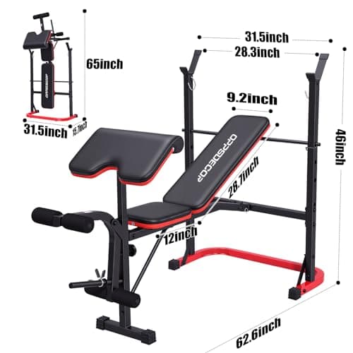 OPPSDECOR 661LBS Weight Bench Set, 8 in 1 Adjustable Bench Press with Squat Rack Leg Extension & Leg Curl Workout Bench with Safety Bar Catches Standard Weight Training Benches for Home Gym (Black with Preacher Curl) 7