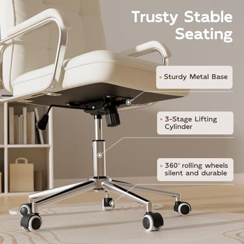 HomeZeer White Office Chair with Soft Leather, Swivel Computer Home Office Desk Chair with Wheels and Padded Arms, Adjustable Height and Tilt 7