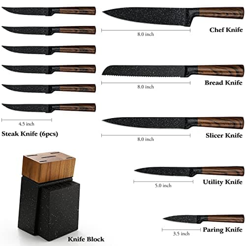 Vvwgkpk 12-Piece Kitchen Knife Set with Wooden Block,Professional Chef Knife Sets with steak knives,High Carbon German Stainless Steel Knife with Japanese Designed Wooden Pattern Stainless Handle 2