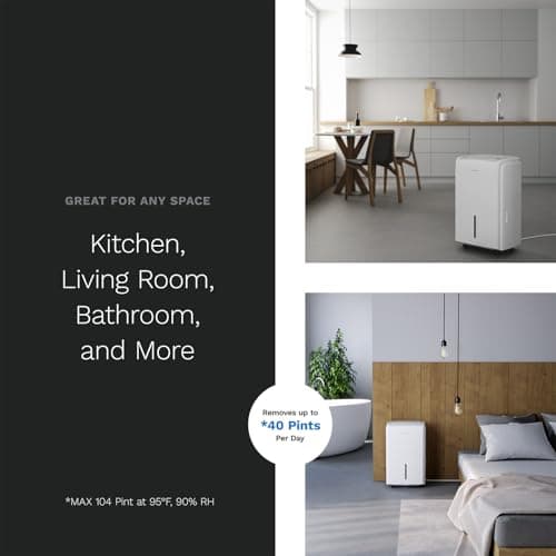 hOmeLabs Dehumidifier for Home, Office, Basements with Powerful Moisture Removal, Humidity Control, Auto Shut-off, Quiet Operation - 6,000 Sq Ft Rooms (40 Pint MAX 104 Pint at 95°F, 90% RH) with Pump 6