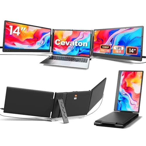 Cevaton Laptop Screen Extender, 14" FHD 1080P Triple Portable Monitor, Plug & Play Screen Extender, Auto Adjust Width Dual Monitor for 13" - 17" Laptops, Compatible with MacOS/Wins/Chrome/Dex