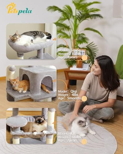 PETEPELA 45.7" Cat Tree for Indoor Cats, 5-Level Cat Tower for Large Cats with Metal Frame Large Hammock (17.3"x15.3"), Cat Condo with (18.5"x13") Big Top Perch & 4 Sisal Covered Scratching Post Grey 6