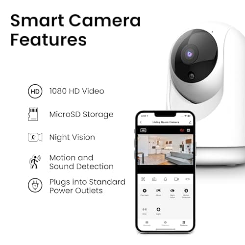 Feit Electric Indoor Security Camera with Motion Detection, 30ft. Night Vision, Pan and Tilt Head, 2.4GHz WiFi, 2-Way Audio, 1080p HD, Works with Alexa & Google Asst, Plug-in, White, CAM/PAN/WiFi/G2 5
