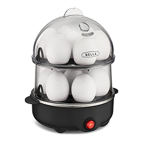 BELLA Double Tier Egg Cooker, Rapid Boiler & Poacher, Meal Prep Essential, Family Sized Meals: Make Up To 14 Large Boiled Eggs, Dishwasher Safe Parts, Poaching Tray Included, Black