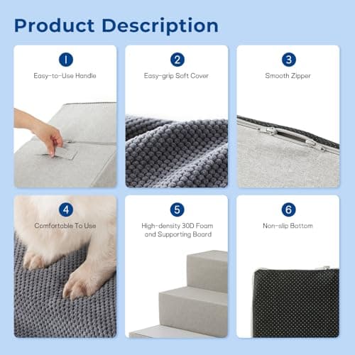 ZOMISIA Dog Steps for Couch - Pet Stairs for Small Dogs and Cats, Dog Steps with Non-Slip Bottom Grey 3 Steps, Grey 5