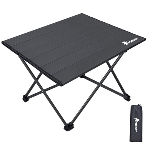 PTEROMY Folding Camping Table with Ultralight Aluminum Tabletop, Camping Side Table Portable Beach Table Outdoor Folding Table for Camping, Picnics, and BBQs (Small, Black)