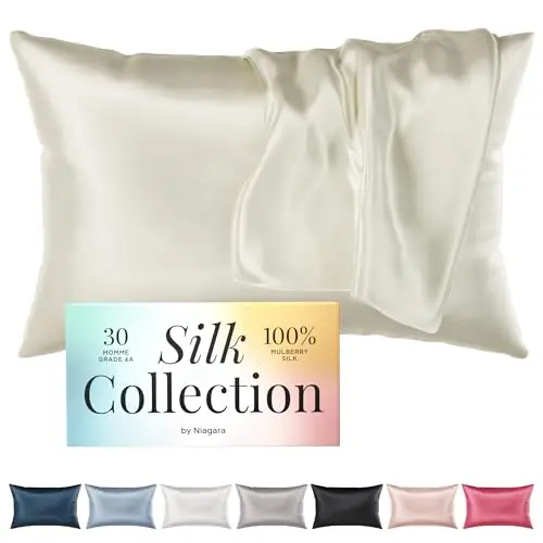 Niagara 100% Mulberry Silk Pillowcase - 30 Momme Silk Pillow case for Hair and Skin - Grade 6A Silk Pillow Cases with Zipper - Soft & Cooling Beige Silk Pillowcase Standard Size (20"x26")