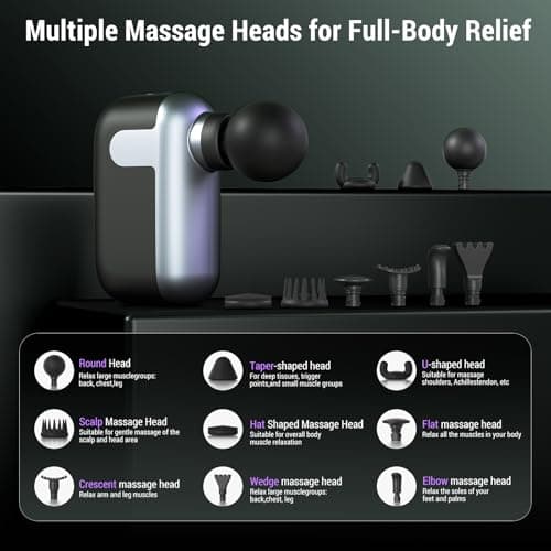CYBPOK Mini Massage Gun with 10 Massage Heads, Percussion Deep Tissues Handheld Muscle Massager, 8mm Amplitude High-Intensity Massager Gun for Pain Relief for Office Gifts for Her, Home, Athletes 5