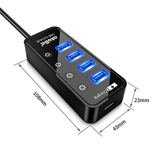 Atolla 4-Port USB 3.0 Hub with 4 Data Ports, 1 Smart Charging Port, Individual On/Off Switches and 5V/3A Adapter 6