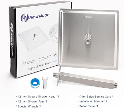 NearMoon Rain Shower Head With Shower Arm, Ceiling Mount Square Shower, Stainless Steel Ceiling Rainfall Showerhead- Waterfall Full Body Coverage (12 Inch, Brushed Nickel) 6