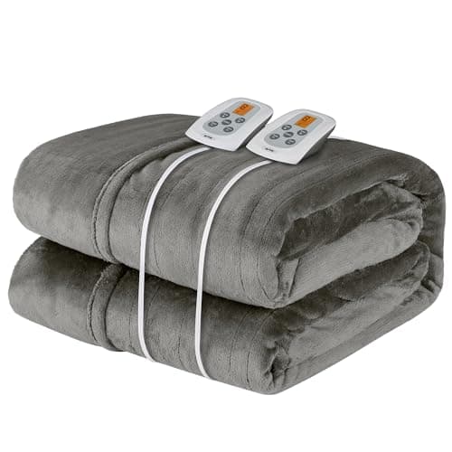 SUNVIVI Electric Blanket King Size, Heated Blanket Dual Control Soft Flannel, 10 Heat Settings, 12 Hours Auto Off, Machine Washable, 5 Years Warranty, Overheat Protection, ETL Certified, Grey 9