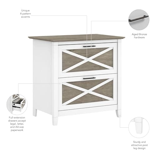 Bush Home Key West 2 Drawer Lateral File Cabinet in Pure White and Shiplap Gray, Document Storage for Home Office, Accent Chest with Drawers 5