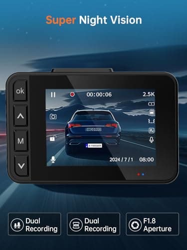 Dash Cam Front and Rear, 2.5K+1080P Dual Dash Camera for Cars, 2’’ Display Mini Car Camera, G-Sensor Dashcam, Night Vision, 24H Parking Mode, Loop Recording, 170°Wide Angle, 32GB Card Included 5