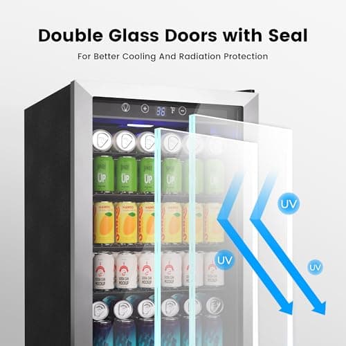 Feelfunn 4.5 Cu.Ft Beverage Refrigerator Cooler - 145 Can Mini Fridge Glass Door for Soda Beer Wine, Small Refrigerator for Bedroom Office Home Bar, 4 Adjustable Shelves, Silver 7