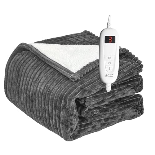 Tefici Heated Blanket Throw Electric Blanket Throw,50"x60" Heating Blanket, 6 Levels Fast Heating, 1-4 Hours Auto Off, Soft Flannel to Sherpa,Machine Washable, ETL&FCC Certified Grey