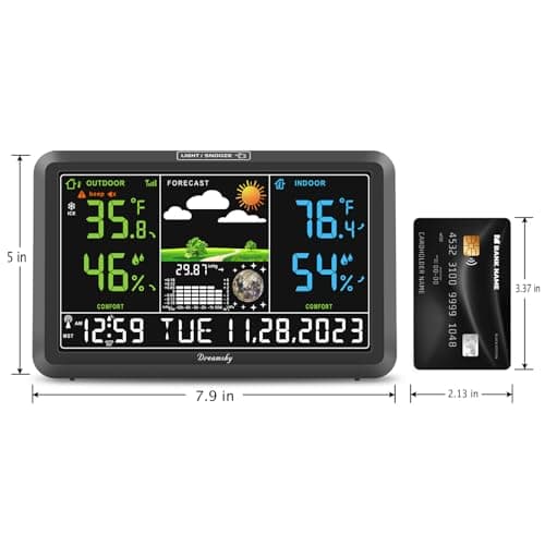 DreamSky Weather Station Indoor Outdoor Thermometer Wireless with Digital Atomic Clock for Home, Large Display with Dimmer, USB Port, Inside Outside Temperature Humidity Monitor (Plug-in) 9