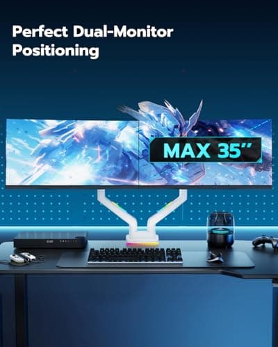 ARES WING Dual Monitor Mount for 17-35 Inch Ultrawide Heavy Duty Curved Screen, Computer Monitor Arm Desk Mount, Gas Spring Adjustable Dual Monitor Stand for Desk, White 7