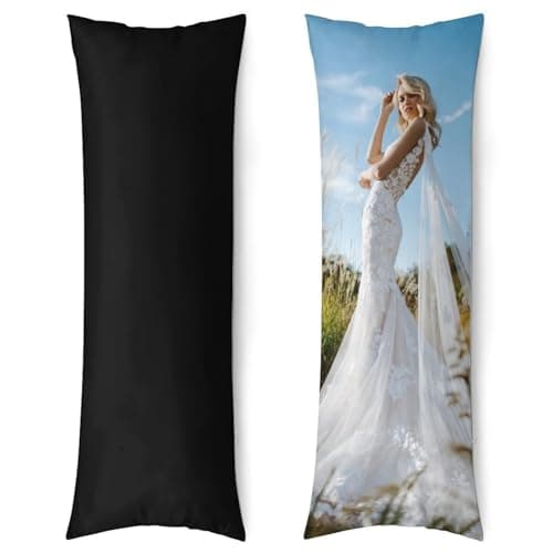 Asudfjgh Personalized Body Pillow Cover, Add Your Own Text Image Name Photo, Custom Pillow Case with Your Loved Ones, Wife Mothers Fathers Gift, PureBlack, 20"x54"