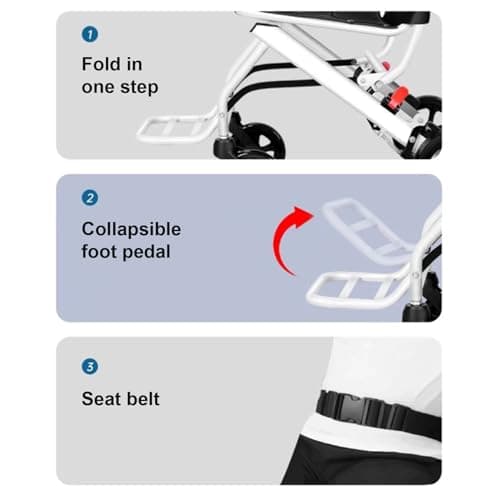Transport Wheelchair Lightweight Foldable,Wheelchairs for Adults,Portable Wheelchair,200lbs Capacity,Carbon Steel Frame,Transport Chair for Adults and Seniors,15.76" Seat for Travel, Camping 7