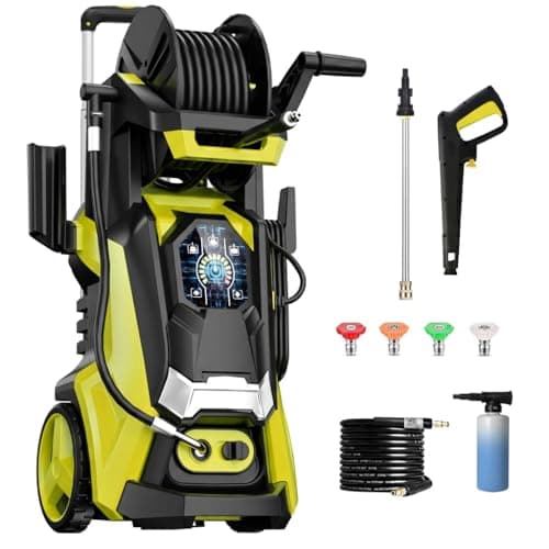 Pressure Washer Power Washer with Touch Screen, 5000PSIIMAX, 4 Quick Connect Nozzles and Foam Cannon, High Pressure Cleaning Machine for Cars Driveways Home Outdoor, Light Yellow
