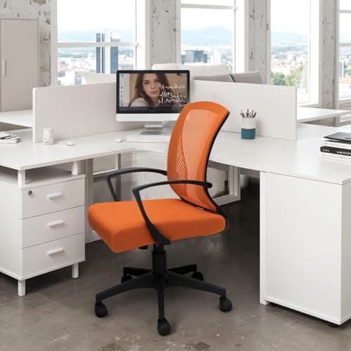 Furmax Office Chair Ergonomic Computer Desk Mesh Chair Mid Back Swivel Lumbar Support with Armrest (1, Orange) 7