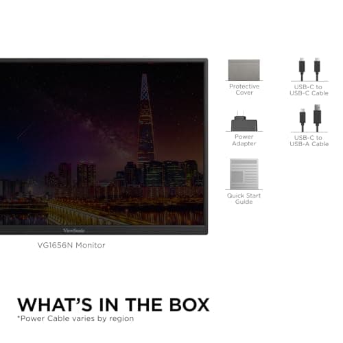 ViewSonic VG1656N 16 Inch 1200p IPS Wireless Portable Monitor with 2 Way Powered 60W USB C, Built-in 4000 mAh Battery and Stand with Smart Cover 9