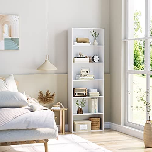 FOTOSOK 6-Tier Open Bookcase and Bookshelf, Freestanding Display Storage Shelves Tall Bookcase for Bedroom, Living Room and Office, White 5