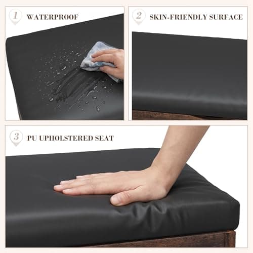 Apicizon 31 Inches Storage Bench with Padded Cushion, Shoe Bench with Storage Space, Upholstered Entryway Bench for Living Room, 2-Tier Shoe Rack Organizer, Brown 6